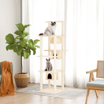vidaXL Ansamblu de pisici cu stâlpi din funie de sisal, crem, 169 cm