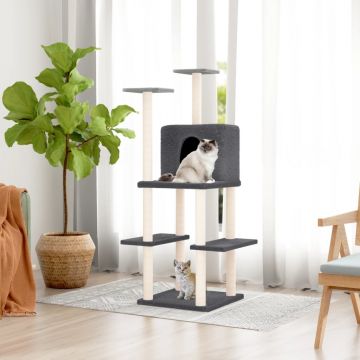 vidaXL Ansamblu de pisici, stâlpi din funie sisal, gri închis 144,5 cm