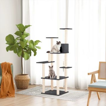 vidaXL Ansamblu de pisici, stâlpi din funie sisal, gri închis, 153 cm