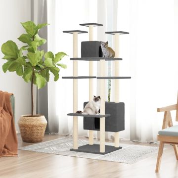 vidaXL Ansamblu de pisici, stâlpi din funie sisal, gri închis, 162 cm