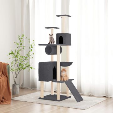 vidaXL Ansamblu de pisici, stâlpi din funie sisal, gri închis, 168 cm