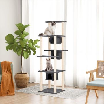 vidaXL Ansamblu de pisici, stâlpi din funie sisal, gri închis, 169 cm