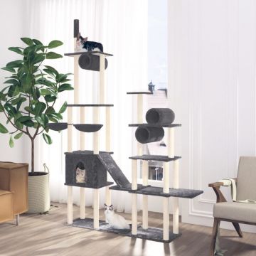 vidaXL Ansamblu de pisici, stâlpi din funie sisal, gri închis, 279 cm