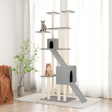 vidaXL Ansamblu pisici, stâlpi din funie sisal, gri deschis, 190 cm