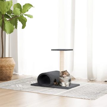 vidaXL Stâlp zgâriere de pisici cu tunel, gri închis, 60x34,5x50 cm