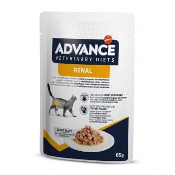 ADVANCE VETERINARY DIETS Renal, Pui, dietă veterinară,, plic hrană umedă pisici, sistem renal, (în sos), bax, 85g x 12buc