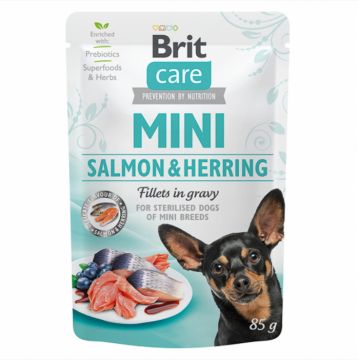 Brit Care Dog Mini Salmon and Herring Sterilised Fillets in Gravy 85 g ieftina