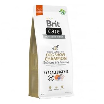 BRIT Care Hypoallergenic Dog Show Champion, XS-XL, Somon și Hering, hrană uscată monoproteică câini, sistem imunitar & alergii, 12kg