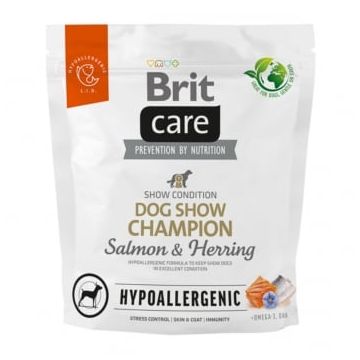 BRIT Care Hypoallergenic Dog Show Champion, XS-XL, Somon și Hering, hrană uscată monoproteică câini, sistem imunitar & alergii, 1kg