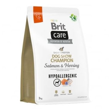 BRIT Care Hypoallergenic Dog Show Champion, XS-XL, Somon și Hering, hrană uscată monoproteică câini, sistem imunitar & alergii, 3kg