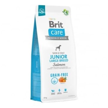 BRIT Care Grain-Free Junior Large Breed, L-XL, Somon, hrană uscată fără cereale câini junior, piele & blană, 12kg