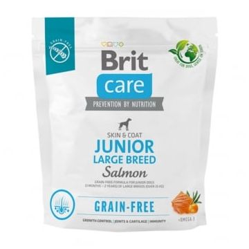 BRIT Care, L-XL, Somon, hrană uscată fără cereale câini junior, piele & blană, 1kg