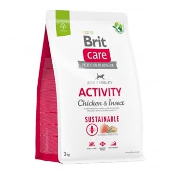 BRIT Care Sustainable Activity, XS-XL, Pui și Insecte, hrană uscată câini, activitate intensă, sistem articular, 3kg