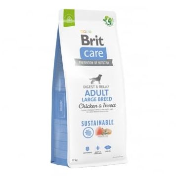 BRIT Care Sustainable Adult Large Breed, L-XL, Pui și Insecte, hrană uscată câini, sistem digestiv, 12kg