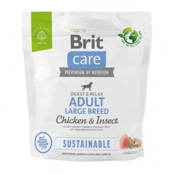 BRIT Care Sustainable Adult Large Breed, L-XL, Pui și Insecte, hrană uscată câini, sistem digestiv, 1kg