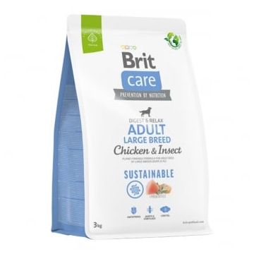 BRIT Care Sustainable Adult Large Breed, L-XL, Pui și Insecte, hrană uscată câini, sistem digestiv, 3kg