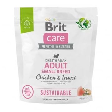 BRIT Care Sustainable Adult Small Breed, XS-S, Pui și Insecte, hrană uscată câini, sistem digestiv, 1kg