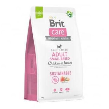 BRIT Care Sustainable Adult Small Breed, XS-S, Pui și Insecte, hrană uscată câini, sistem digestiv, 7kg