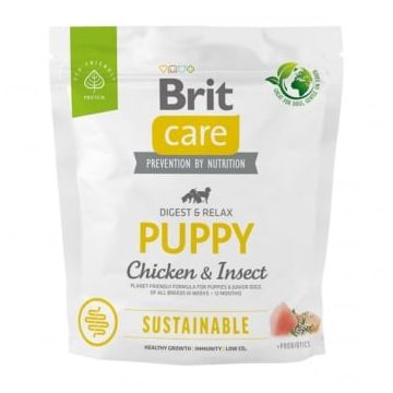BRIT Care Sustainable, Digest & Relax, XS-XL, Pui și Insecte, hrană uscată câini junior, sistem digestiv, 1kg