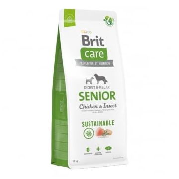 BRIT Care Sustainable Senior, XS-XL, Pui și Insecte, hrană uscată câini senior, sistem digestiv, 12kg