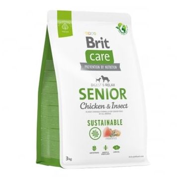 BRIT Care Sustainable Senior, XS-XL, Pui și Insecte, hrană uscată câini senior, sistem digestiv, 3kg