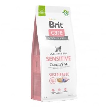 BRIT Care Sustainable Sensitive, XS-XL, Insecte și Pește, hrană uscată câini, piele & blană, sistem digestiv, 12kg