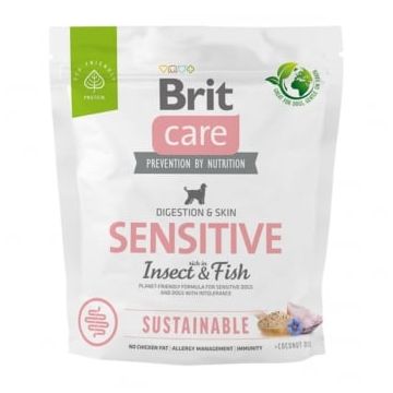 BRIT Care Sustainable Sensitive, XS-XL, Insecte și Pește, hrană uscată câini, piele & blană, sistem digestiv, 1kg