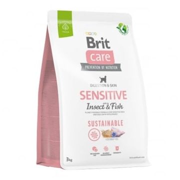 BRIT Care Sustainable Sensitive, XS-XL, Insecte și Pește, hrană uscată câini, piele & blană, sistem digestiv, 3kg