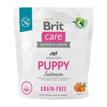 BRIT Care Grain-Free Puppy, XS-XL, Somon, hrană uscată fără cereale câini junior, piele & blană, 1kg