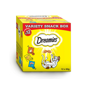 DREAMIES Variety Snack Box Recompense pentru pisici cu gust de pui, branza si somon 720 g