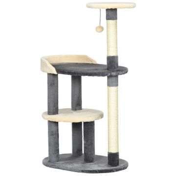 PawHut 60 cm Ansamblu de joaca pentru pisici pentru interior, turn pentru pisici cu cilindri de zgariat, Gri | AOSOM RO