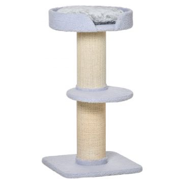 PawHut Ansamblu de joaca pentru pisici cu culcus, perna si tapiterie din plus, stalp din franghie de sisal, 45x45x91cm, albastru deschis | AOSOM RO