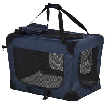 PawHut Geanta pentru caini mici si mini cu 3 intrari, cu perna si pungi de depozitare, din material Oxford albastru si metal, 70x51x50 cm | AOSOM RO