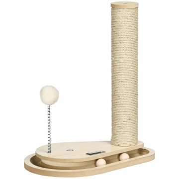 PawHut Stalp de zgariat din PAL si iuta pentru pisici 4kg max cu mingi de joc incluse, 35x23x40 cm, culoare stejar | AOSOM RO