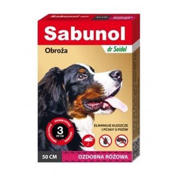 SABUNOL GPI, deparazitare externă câini, zgardă, M(10 - 25kg), 50 cm, roz, 1buc