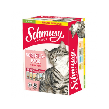 SCHMUSY RAGOUT Adult in jelly multibox 12x100 g plicuri hrana umeda in jeleu pui, curcan, ton, iepure