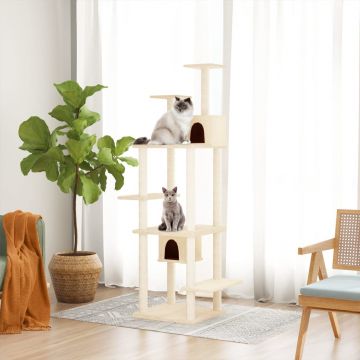 vidaXL Ansamblu de pisici cu stâlpi din funie de sisal, crem, 176 cm