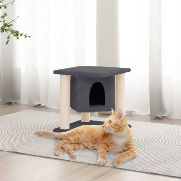 vidaXL Ansamblu pisici cu stâlpi din funie sisal, gri închis, 37 cm