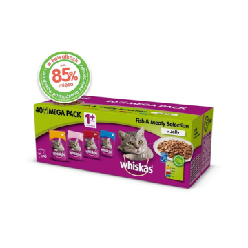 WHISKAS Adult 40x85g Peste si arome traditionale hrana umeda pentru pisici in aspic (pui, somon, vita, ton)