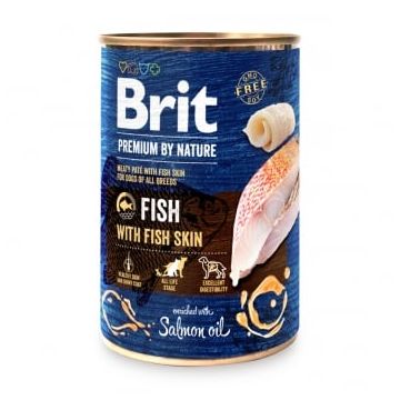 BRIT Premium By Nature, Pește și Piele, conservă hrană umedă fără cereale câini, (pate), 400g