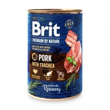 BRIT Premium By Nature, Porc și Trahee, conservă hrană umedă fără cereale câini, (pate), 400g