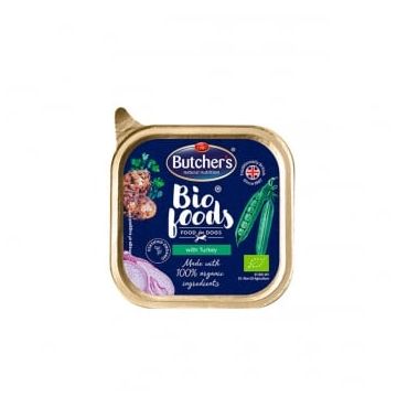 BUTCHER'S Bio Foods, XS-M, Curcan, tăviță hrană umedă bio câini, (pate), 150g