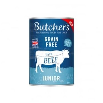 BUTCHER'S Original, XS-XL, Vită, conservă hrană umedă fără cereale câini junior, (în aspic), 400g