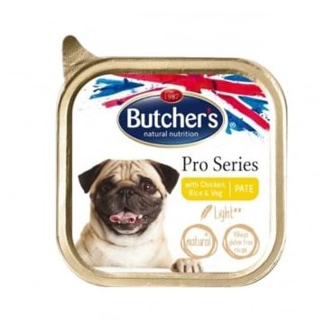 BUTCHER'S Pro Series Light, XS-S, Pui, tăviță hrană umedă câini, obezitate, (pate), 150g