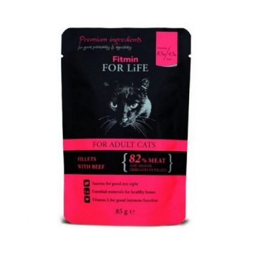 FITMIN For Life For Adult Cats Beef 85g Plic hrana umeda pisici, cu vita