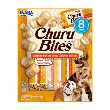 INABA Churu Bites, Pui, recompense fără cereale câini, pernute umplute, 12g x 8