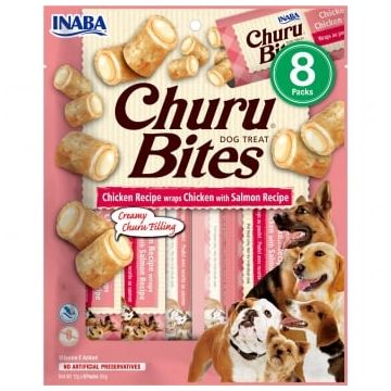 INABA Churu Bites, XS-XL, Pui și Somon, punguță recompense fără cereale câini, semimoist, 92g