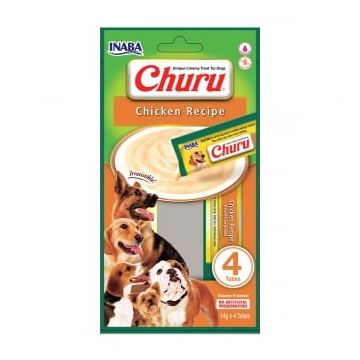 INABA Churu Dog, Pui, recompense lichide monoproteice fără cereale câini, topping cremos, 14g x 4