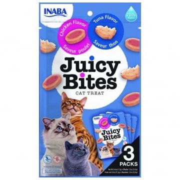 INABA Churu Juicy Bites, Ton și Pui, punguță recompense fără cereale pisici, semimoist, 33.9g