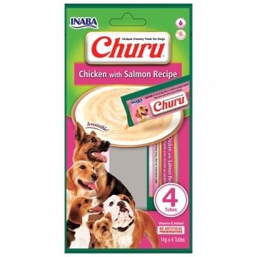 INABA Churu, XS-XL, Pui și Somon, punguță recompense fără cereale câini, (topping), 56g